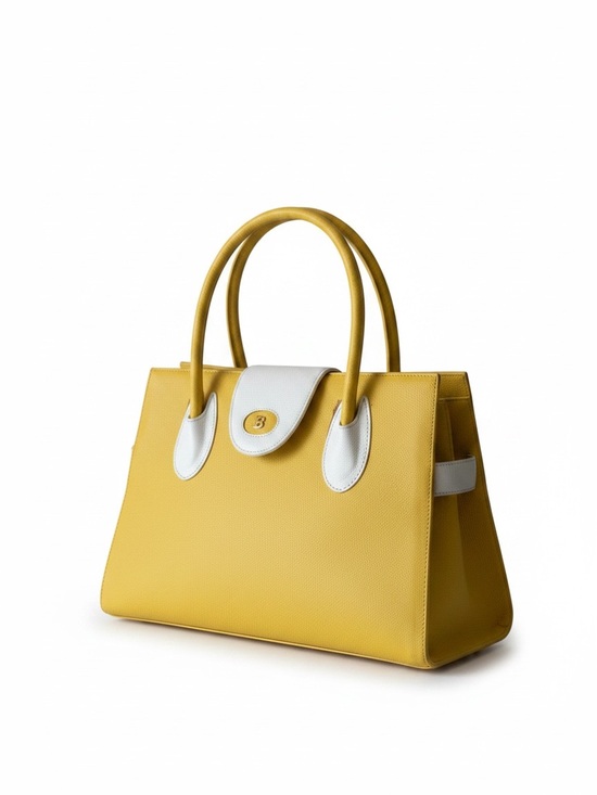 Bally Handbags - Vintage Bally Mustard Yellow White Leather Structured Satchel Handbag